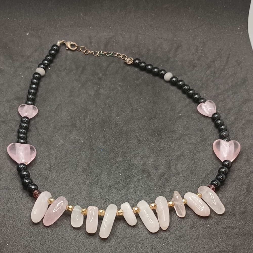Elegant Pink and Black Heart Necklace